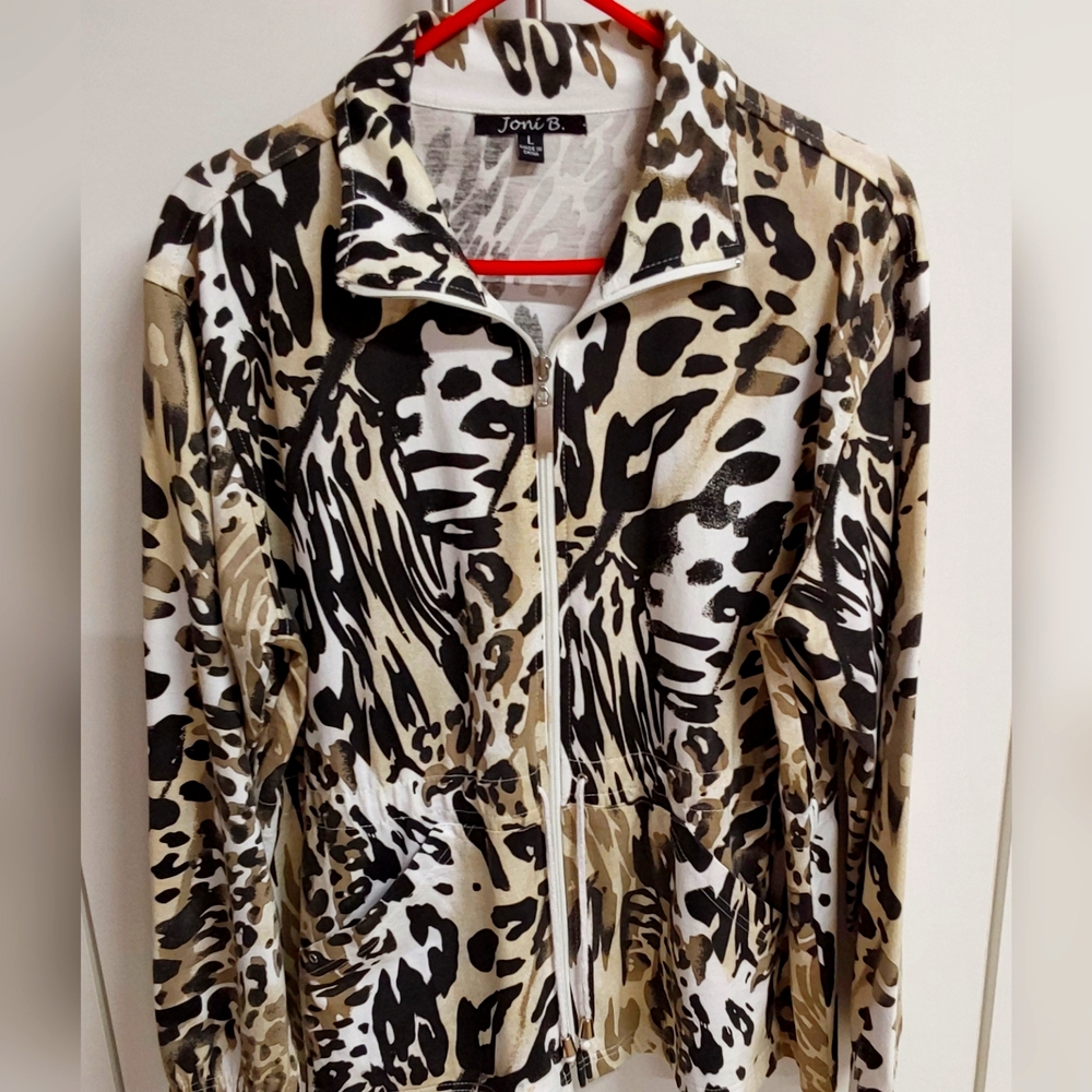 Women's Animal Print Jacket - Black Tan Off-White